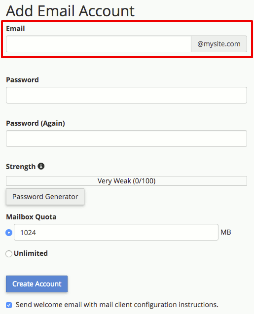 choosing an email address and password