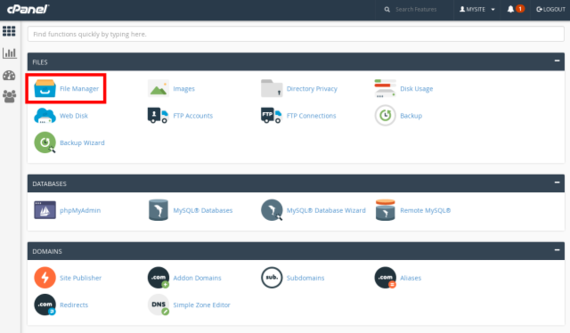 file manager link on cpanel home page