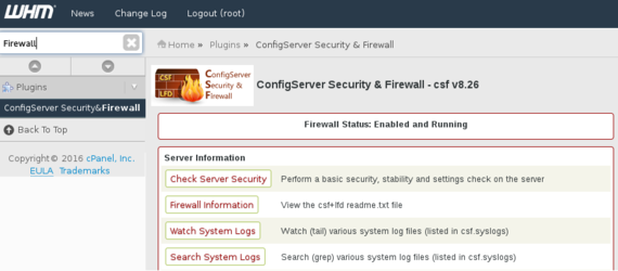 configserver security & firewall link highlighted in menu