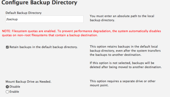 configure backup directory